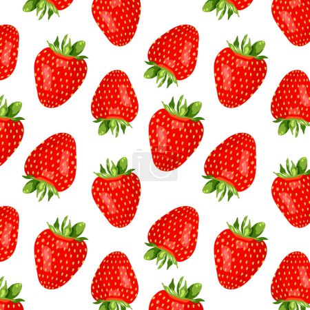 Seamless pattern with fresh strawberries on white background. Design for print, wrapping paper, textile, fabric, wallpaper, texture. Background with red berries. Vector illustration