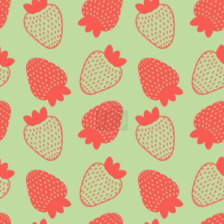 Seamless pattern with hand drawn strawberries. Modern design for print, wrapping paper, textile, fabric, wallpaper, texture. Vector illustration in pink and mint colors