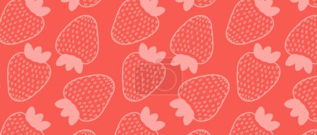 Seamless pattern with hand drawn strawberries. Modern design for print, wrapping paper, textile, fabric, wallpaper, texture. Vector illustration in pink color