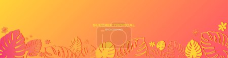 Colorful summer banner, background with tropical plant leaves. Vector illustration