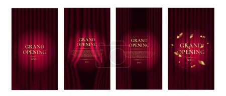 Ilustración de Gran inauguración. Banner vertical Premium con cortina roja y texto dorado. Ilustración vectorial - Imagen libre de derechos
