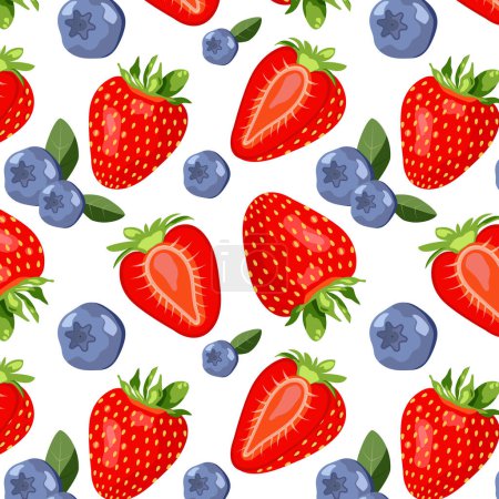 Modèle sans couture d'été avec des fraises fraîches et des bleuets. Illustration vectorielle