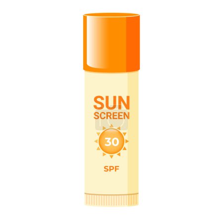 Sunscreen lip balm. Cosmetic product with SPF for skin care for sun protection. Isolated vector illustration