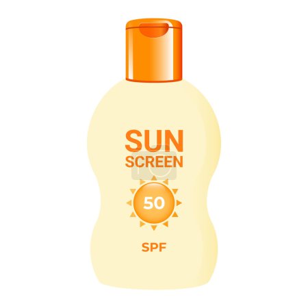 Sunscreen lotion. Cosmetic product with SPF for skin care for sun protection. Isolated vector illustration