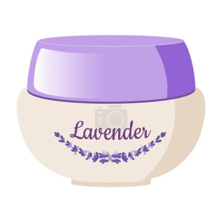 A jar of lavender body care cream. Cosmetic product. Isolated vector illustration