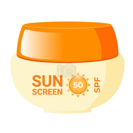 Sunscreen cream. Cosmetic product with SPF for skin care for sun protection. Isolated vector illustration	