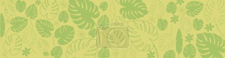 Ilustración de Summer background with tropical plants. Green banner with monstera leaves. Vector illustration - Imagen libre de derechos