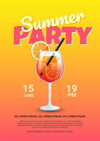 Aperol Spritz cocktail. Hello summer party. Event poster, invitation card. Vector illustration.