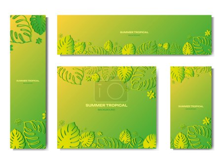Ilustración de Un conjunto de coloridos banners web de verano con plantas tropicales. Ilustración vectorial - Imagen libre de derechos
