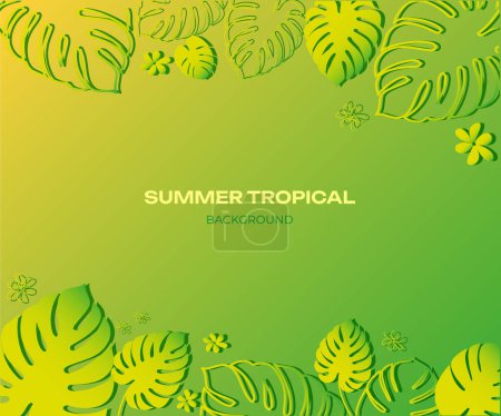 Ilustración de Banner de verano, fondo degradado colorido con hojas de plantas tropicales. Ilustración vectorial - Imagen libre de derechos