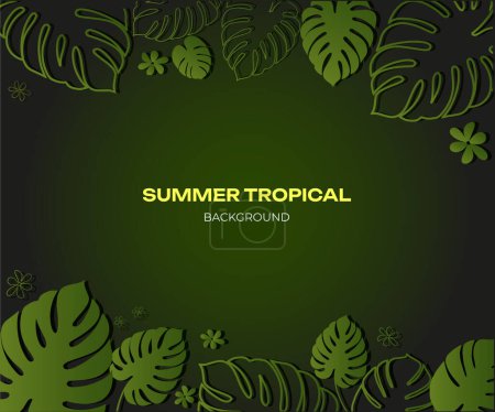 Ilustración de Banner de verano, fondo degradado colorido con hojas de plantas tropicales. Ilustración vectorial - Imagen libre de derechos