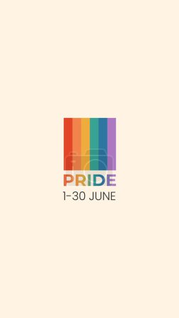 LGBTQ pride month vertical banner, card, poster template with rainbow. Gay parade celebration. Vector illustration on beige background