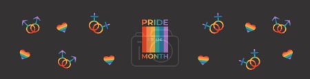LGBTQ pride month banner template with rainbow flag and gender signs. Gay parade celebration. Vector illustration