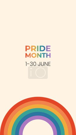 LGBTQ pride month vertical banner, card, poster template with rainbow. Gay parade celebration. Vector illustration on beige background