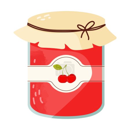 cherry jam in a jar. Isolated vector illustration in flat style