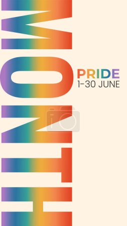 Bannière verticale du mois de la fierté LGBTQ, carte, modèle d'affiche avec arc-en-ciel. Fête du défilé gay. Illustration vectorielle sur fond beige