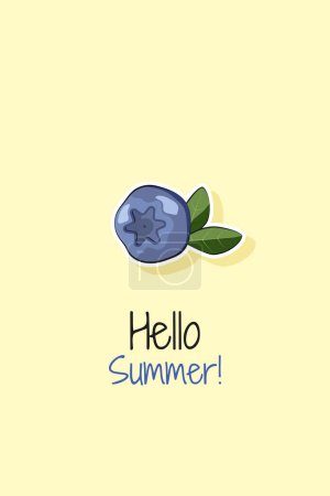 Hello summer. Colorful postcard, banner, poster template with blueberries fruit. Vector illustration