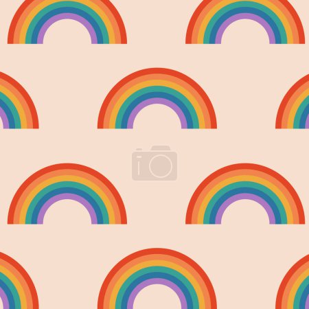 Seamless pattern with rainbow on beige background