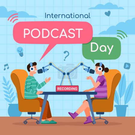 Illustration for Happy inernational podcast day on 9th September. - Royalty Free Image
