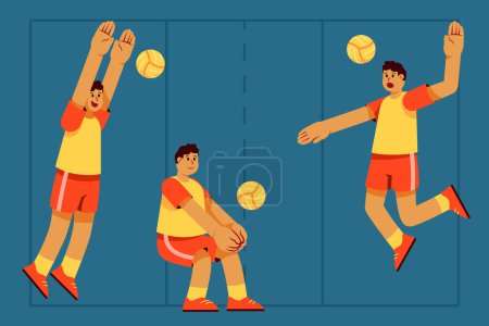 Ilustración de En acción jugador de voleibol de fuego durante el partido. - Imagen libre de derechos