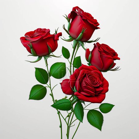 Téléchargez les photos : Illustration de roses rouges sur fond blanc créée par l'intelligence artificielle. - en image libre de droit