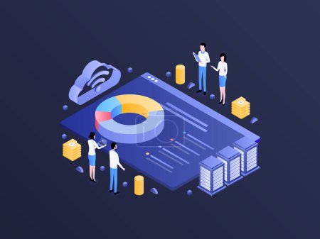 Illustration for Accounting Seminar Isometric Dark Gradient Illustration. Suitable for Mobile App, Website, Banner, Diagrams, Infographics, and Other Graphic Assets. - Royalty Free Image