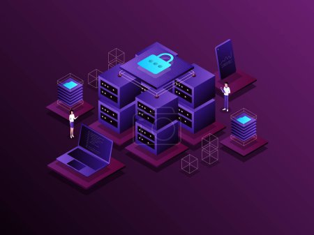 Database Isometric Illustration Dark Gradient. Suitable for Mobile App, Website, Banner, Diagrams, Presentation, and Other Graphic Assets.