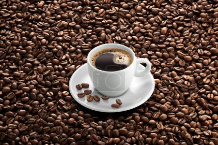 Photo for Cup of coffee with roasted beans background - Royalty Free Image