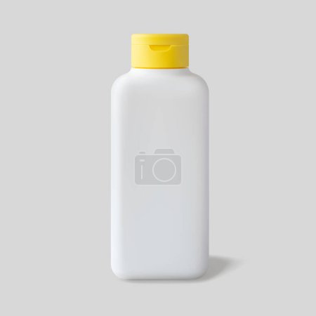 Hautpflegetonerflasche. Weiß-gelber Behälter für flüssige Schönheitsprodukt-Attrappe isoliert realistische Illustration