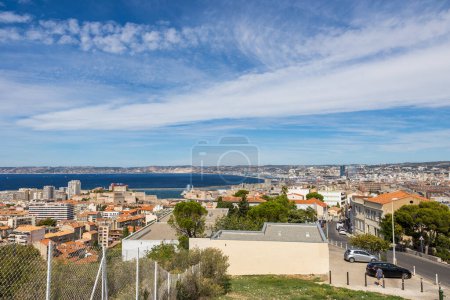 Photo for View of the Port of Marseille and La Major Cathedral from the Basilica of Notre-Dame de la Garde - Royalty Free Image