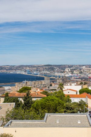 Photo for View of the Port of Marseille and La Major Cathedral from the Basilica of Notre-Dame de la Garde - Royalty Free Image