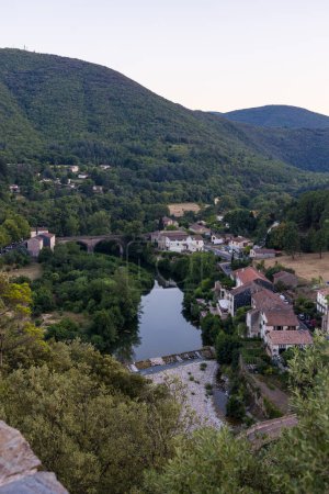 Photo for Sunset view of the Jaur River from the Devil's Bridge in Olargues - Royalty Free Image