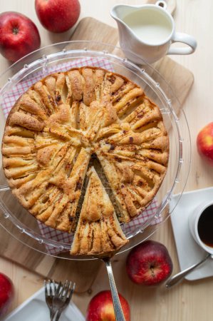 Photo for Rustic apple cake with sliced apples and cinnamon topping - Royalty Free Image