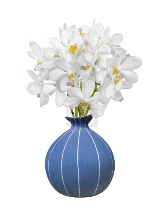 Téléchargez les photos : Bouquet de fleurs blanches de tige d'orchidée de dendrobium découpées dans un vase isolé sur fond blanc - en image libre de droit