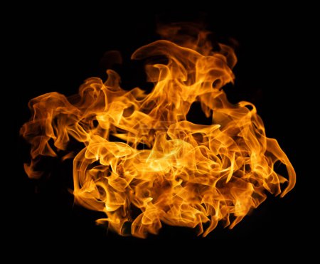 Photo for Fire and burning flame of explosive fireball isolated on dark background for abstract graphic design - Royalty Free Image