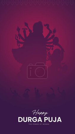 Illustration for Goddess Maa Durga Face in Happy Durga Puja, Dussehra, and Navratri Celebration Concept for Web Banner, Poster, Social Media Post, and Flyer Advertising - Royalty Free Image