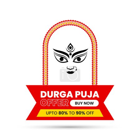 Ilustración de Durga Puja Festival oferta, Descuento, Ventas Etiquetas Diseño Creativo - Imagen libre de derechos