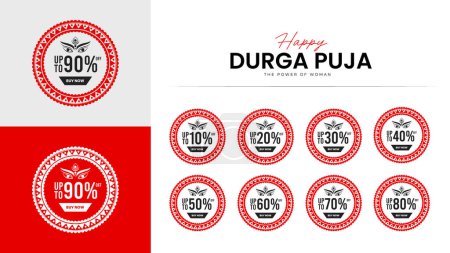 Ilustración de Durga Puja Festival oferta, Descuento, Ventas Etiquetas Diseño Creativo - Imagen libre de derechos