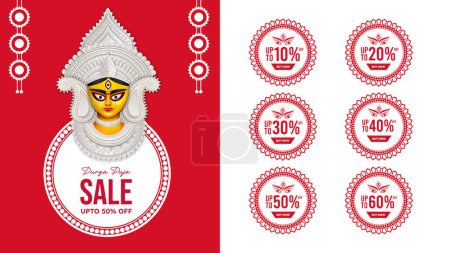 Illustration for Durga Puja Sale Banner for Festival offer, Discount, Sales Tags Creative Design - Royalty Free Image