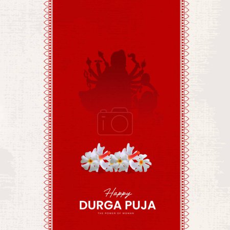 Illustration for Goddess Maa Durga Face in Happy Durga Puja, Dussehra, and Navratri Celebration Concept for Web Banner, Poster, Social Media Post, and Flyer Advertising - Royalty Free Image