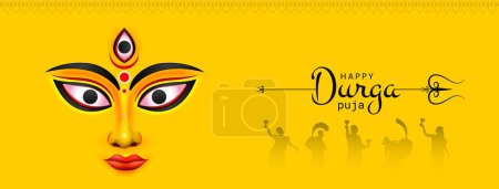 Illustration for Durga Face in Happy Durga Puja, Dussehra, and Navratri Celebration Concept for Web Banner, Poster, Social Media Post, and Flyer Advertising - Royalty Free Image