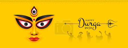 Ilustración de Cara Durga en Happy Durga Puja, Dussehra y Navratri Concepto de Celebración para Banner Web, Póster, Post de Redes Sociales y Publicidad de Folletos - Imagen libre de derechos