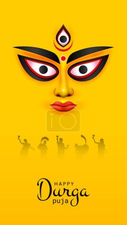 Illustration for Durga Face in Happy Durga Puja, Dussehra, and Navratri Celebration Concept for Web Banner, Poster, Social Media Post, and Flyer Advertising - Royalty Free Image