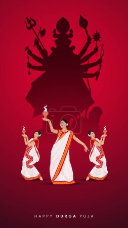 Cara Durga en Happy Durga Puja, Dussehra y Navratri Concepto de Celebración para Banner Web, Póster, Post de Redes Sociales y Publicidad de Folletos