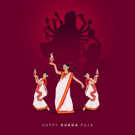 Téléchargez les illustrations : Durga Face dans Happy Durga Puja, Dussehra et Navratri Concept de célébration pour la bannière Web, l'affiche, le message sur les médias sociaux et la publicité dans les circulaires - en licence libre de droit