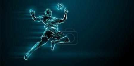 Abstract silhouette of football soccer player man in action isolated black background.