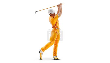 Silueta realista de un jugador de golf sobre fondo blanco. Golfista hombre golpea la pelota. ilustración