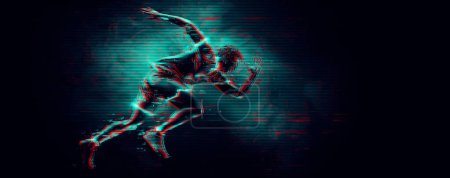 Photo for Abstract silhouette of a running athlete on black background. Runner man are running sprint or marathon. illustration - Royalty Free Image