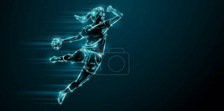 Foto de Abstract silhouette of a handball player on black background. Handball player woman are throws the ball. illustration - Imagen libre de derechos