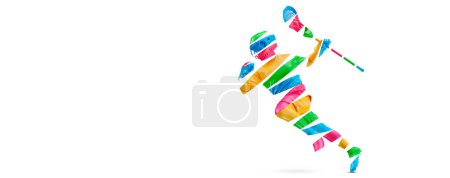 Photo for Abstract silhouette of a lacrosse player on white background. Lacrosse player man are throws the ball. - Royalty Free Image